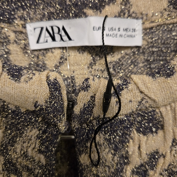 Zara Limited Edition Jaquard Knit Duster Coat Size Small Gold/ Grey,Blue - Picture 9 of 14